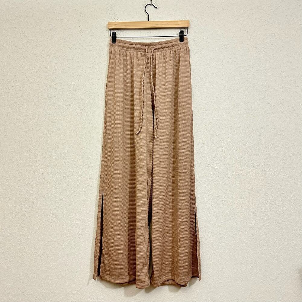 THREE BIRD NEST Wide Leg Pants Camel Brown Knit High Rise Lagenlook